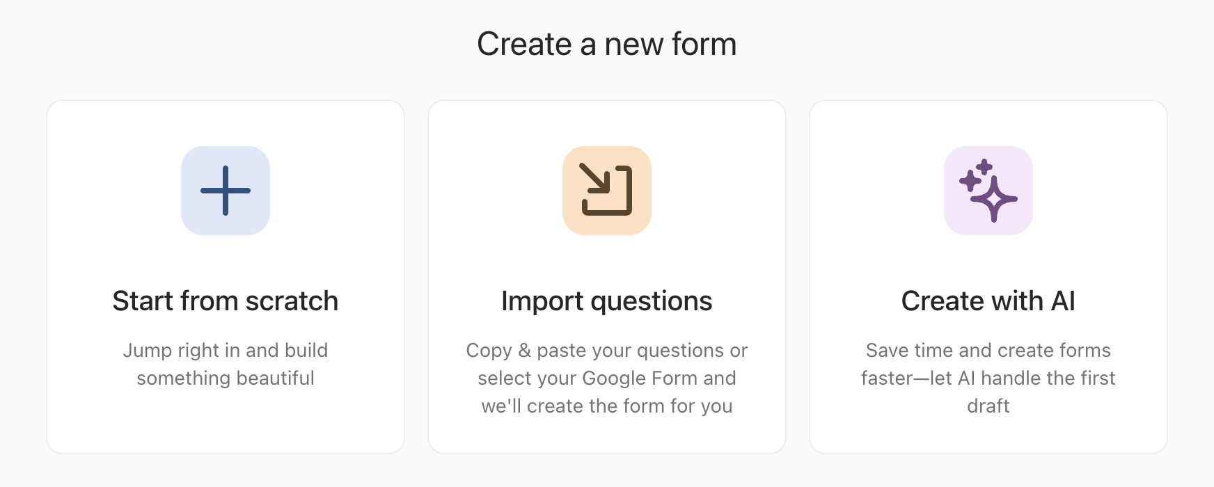 Typeform 让用户先选择创建方式